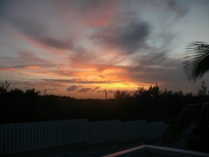 view of the sunset of the back deck